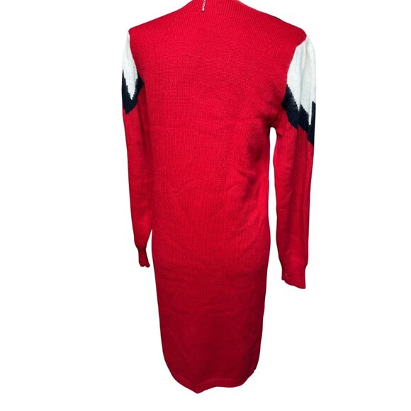 VTG Yarnworks Petite S Red White Lightning Bolt Sweater Dress Lambswool read y2k - Picture 10 of 12